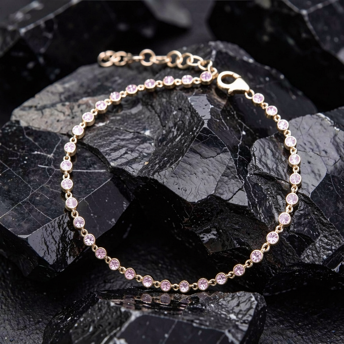 Pink Sapphire Diamond 14K Yellow Gold Tennis Bracelet