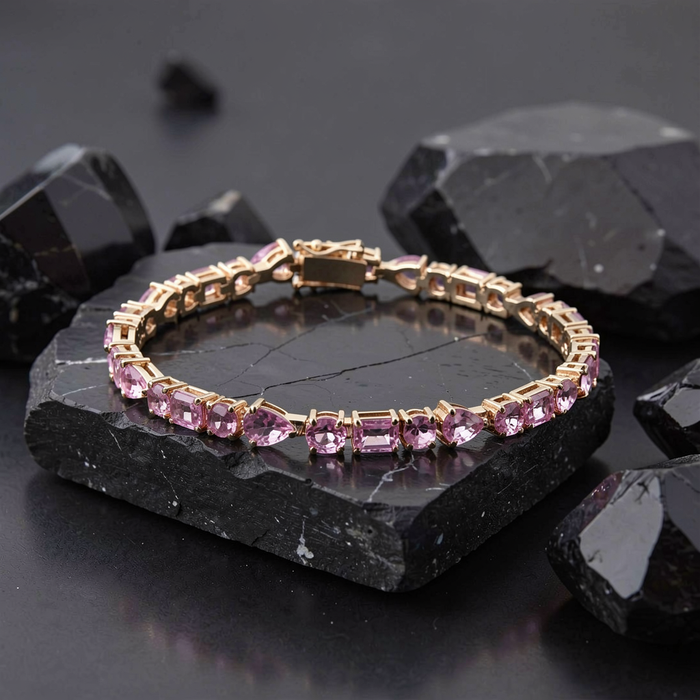 Pink Radiance 14K Yellow Gold Baguette & Pear-Cut Pink Sapphire Bracelet