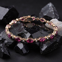 Marquise Cut Pink Sapphire & Diamond Bracelet in 14K Rose Gold