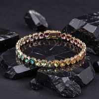 Heart-Cut Rainbow Gemstone 14K Yellow Gold Tennis Bracelet