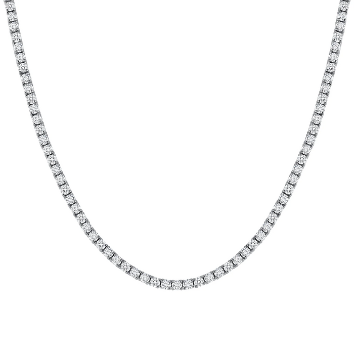 Four Prong Round Diamond Tennis Necklace in 14K Gold