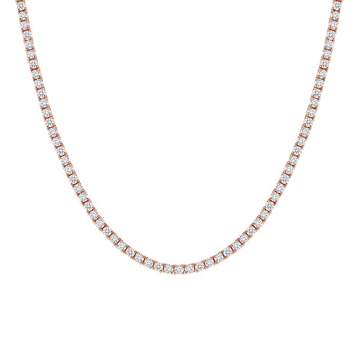 Four Prong Round Diamond Tennis Necklace in 14K Gold