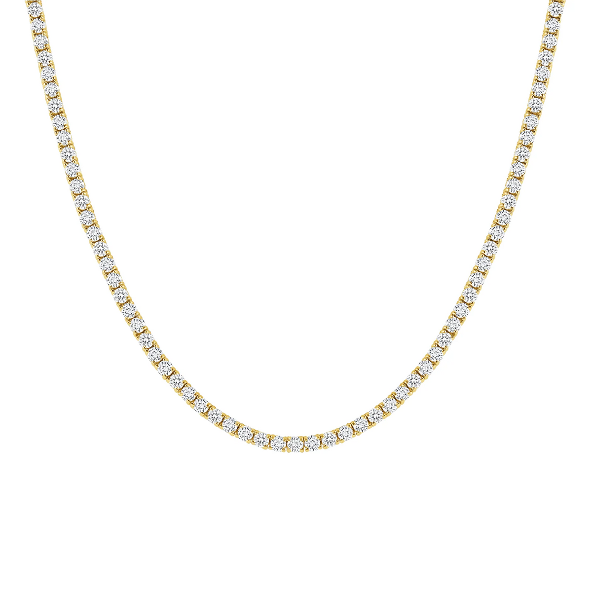 Four Prong Round Diamond Tennis Necklace in 14K Gold