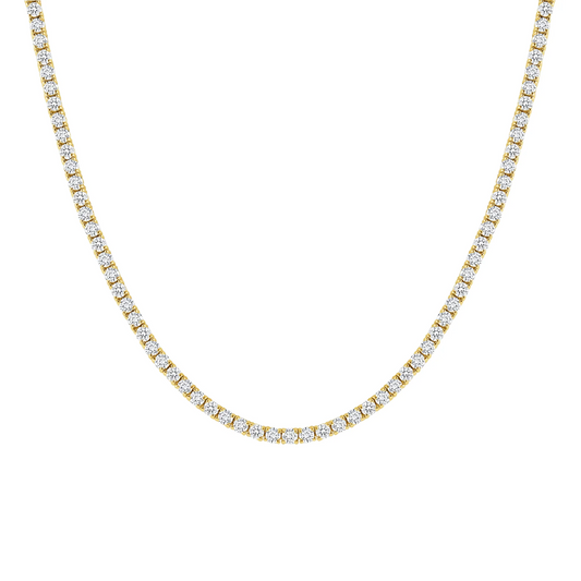 Four Prong Round Diamond Tennis Necklace in 14K Gold