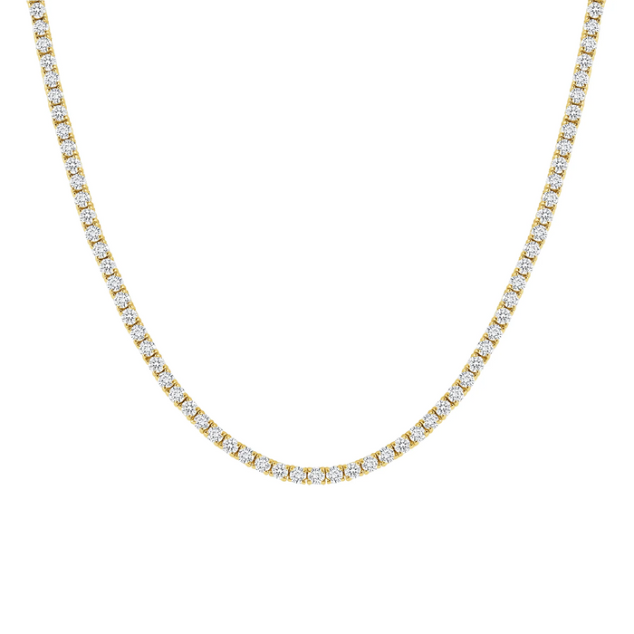 Four Prong Round Diamond Tennis Necklace in 14K Gold
