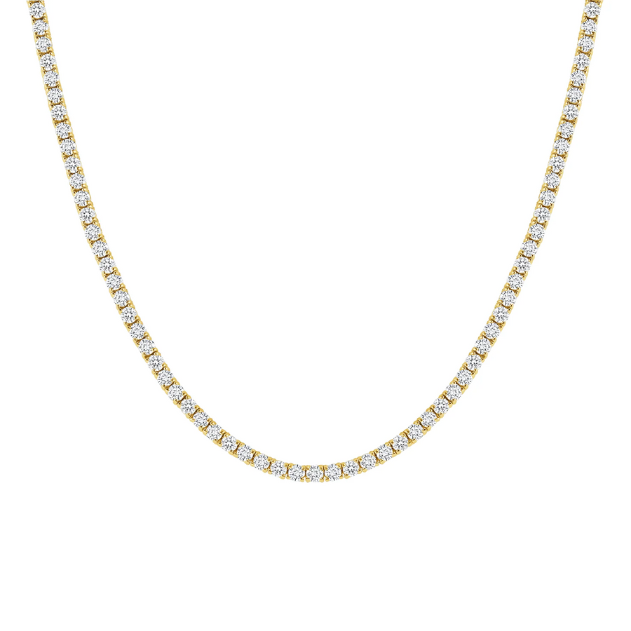 Four Prong Round Diamond Tennis Necklace in 14K Gold