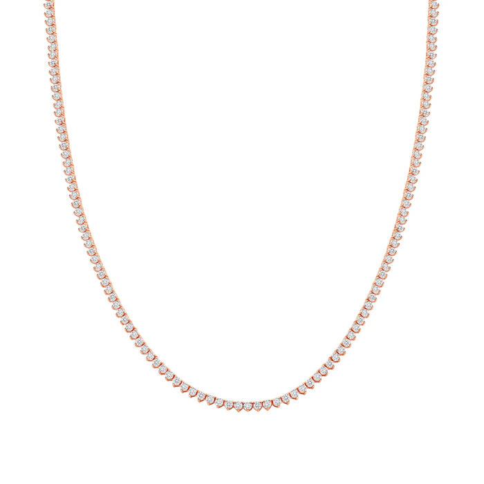 Three Prong Diamond Tennis Necklace in 14K Gold
