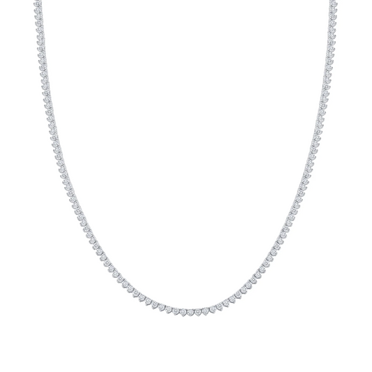 Three Prong Diamond Tennis Necklace in 14K Gold