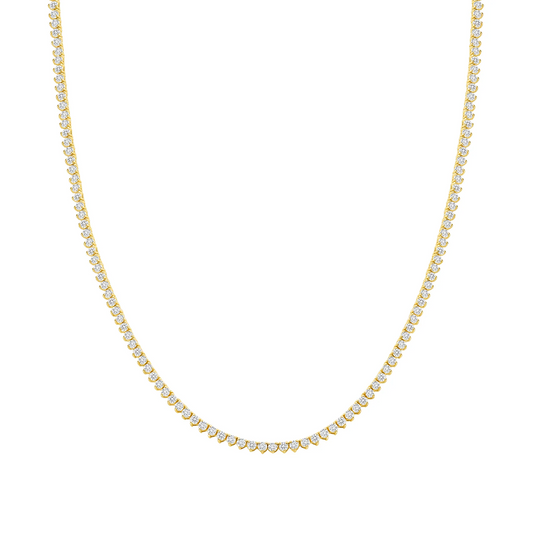 Three Prong Diamond Tennis Necklace in 14K Gold