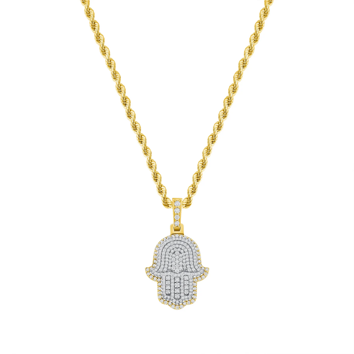 Protective Diamond Charm Hamsa Necklace in 14K Gold