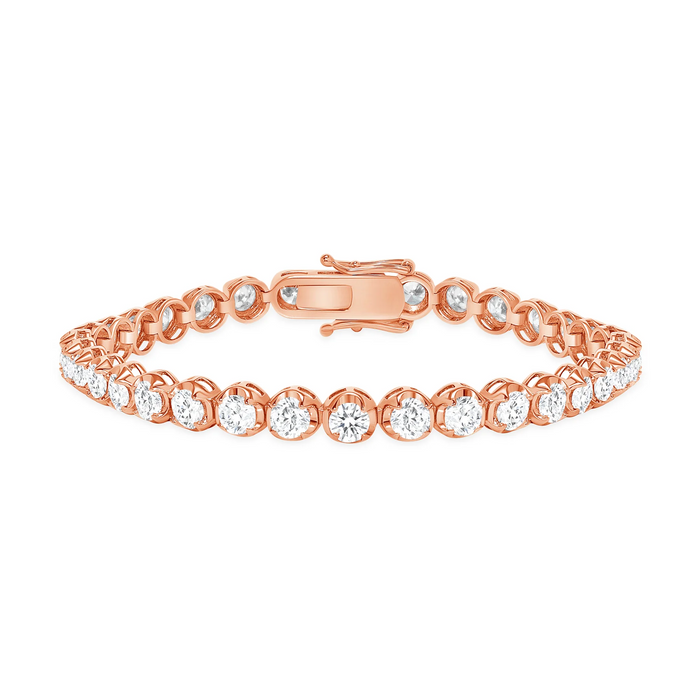 Round Basket Set Natural Diamond Straight 14K Gold Tennis Bracelet