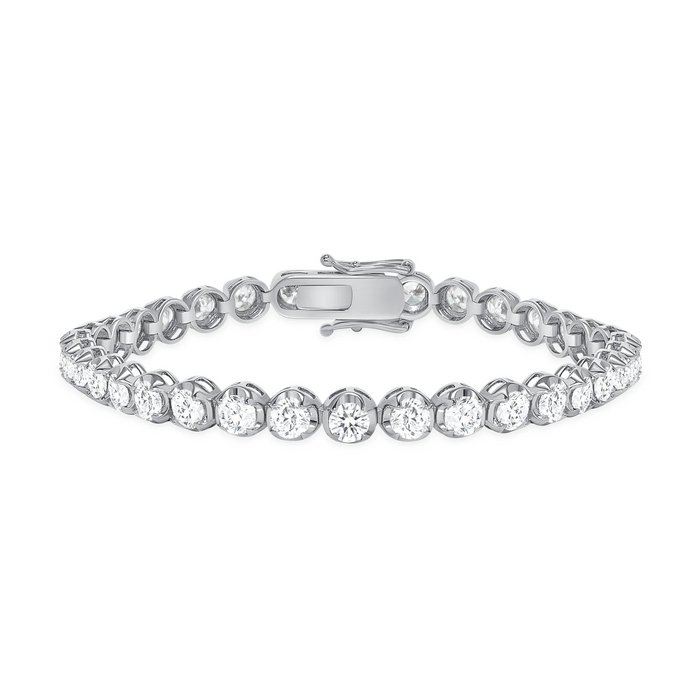 Round Basket Set Natural Diamond Straight 14K Gold Tennis Bracelet