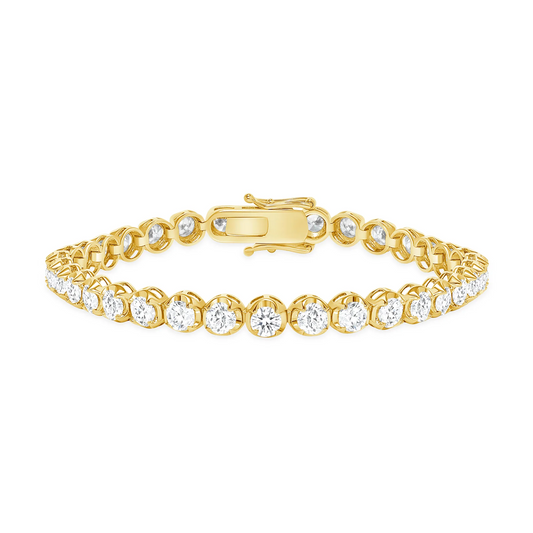 Round Basket Set Natural Diamond Straight 14K Gold Tennis Bracelet