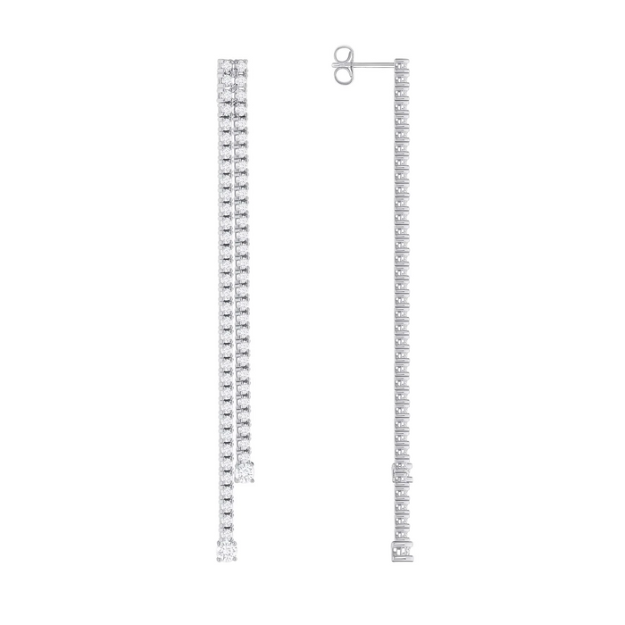 Double Row Diamond Push Back Earrings in 18K White Gold