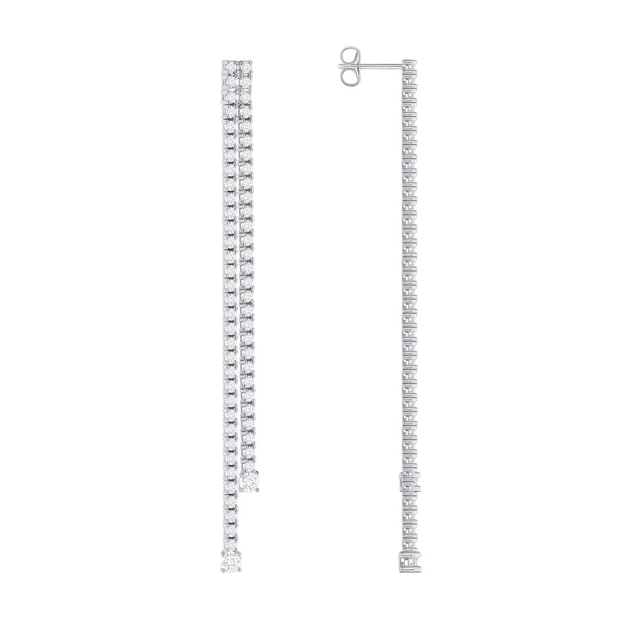 Double Row Diamond Push Back Earrings in 18K White Gold