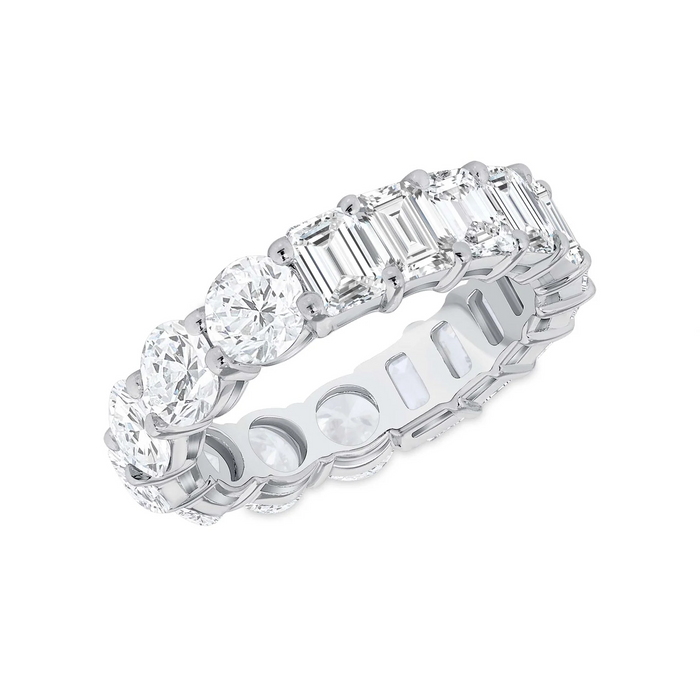 Emerald Round Cut Diamond Eternity Band Ring in 14K Gold