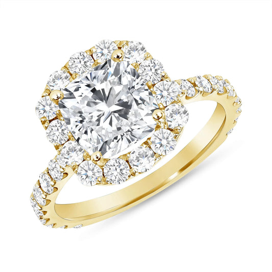 Opal Esoteric Cushion Cut Halo Engagement Ring in 18K Gold