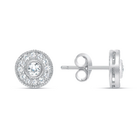 Round Diamonds Push Back Halo Stud Earrings in 14K Gold