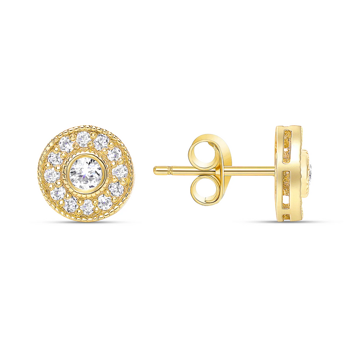 Round Diamonds Push Back Halo Stud Earrings in 14K Gold