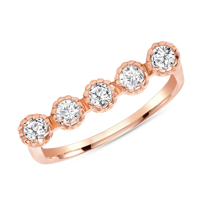 Round Diamond Pave Set Beaded Ring in 14K Yellow Gold