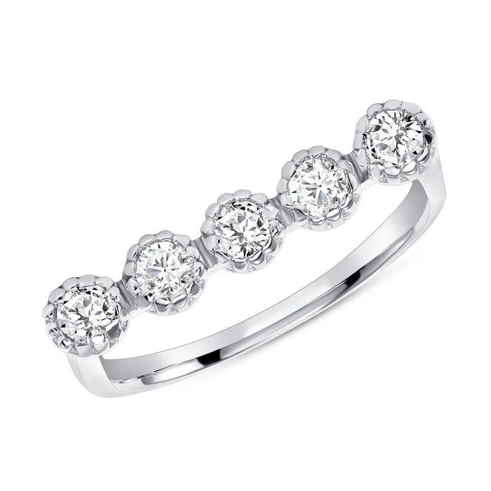 Round Diamond Pave Set Beaded Ring in 14K Yellow Gold