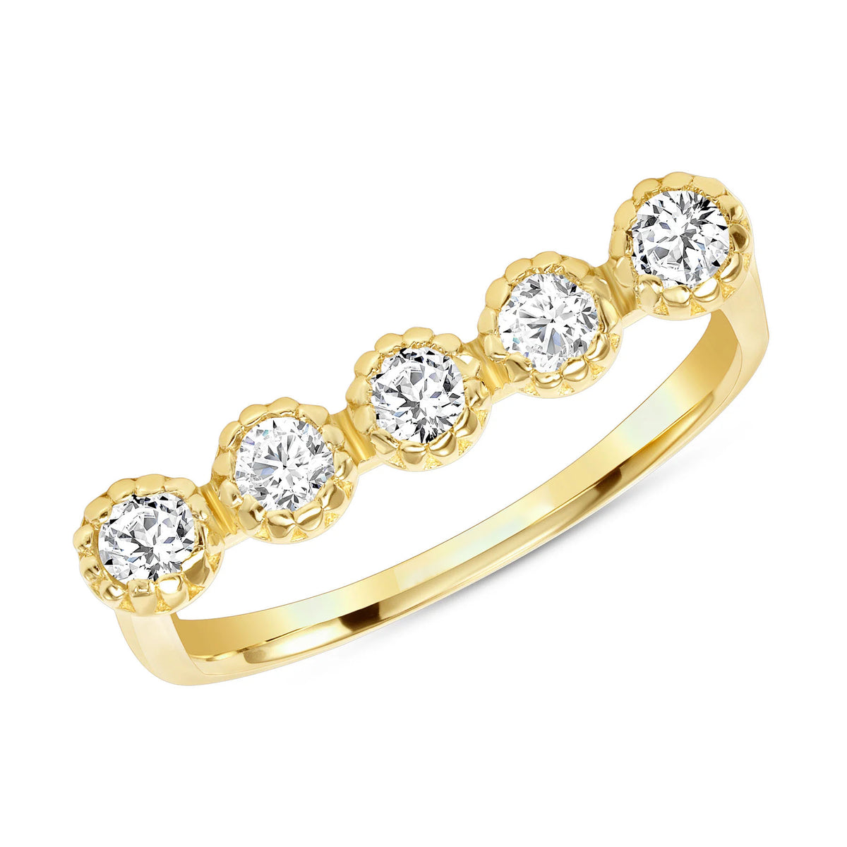 Round Diamond Pave Set Beaded Ring in 14K Yellow Gold