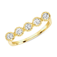 Round Diamond Pave Set Beaded Ring in 14K Yellow Gold