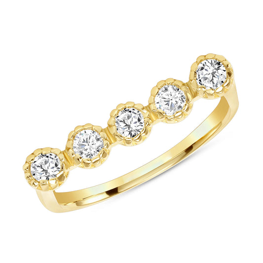 Round Diamond Pave Set Beaded Ring in 14K Yellow Gold