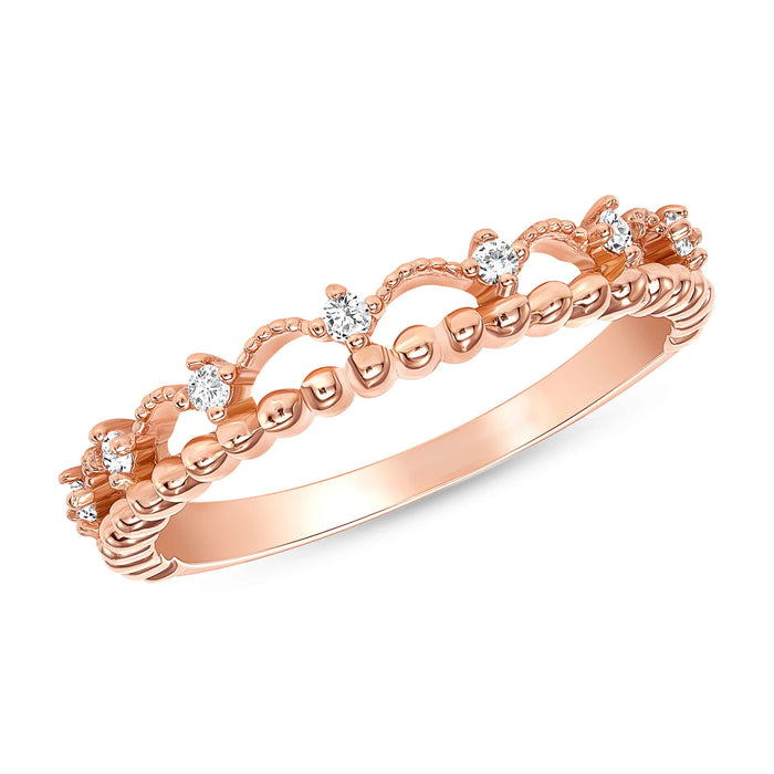 Diamond Crown Inspired Beaded Band Ring in 14K Gold
