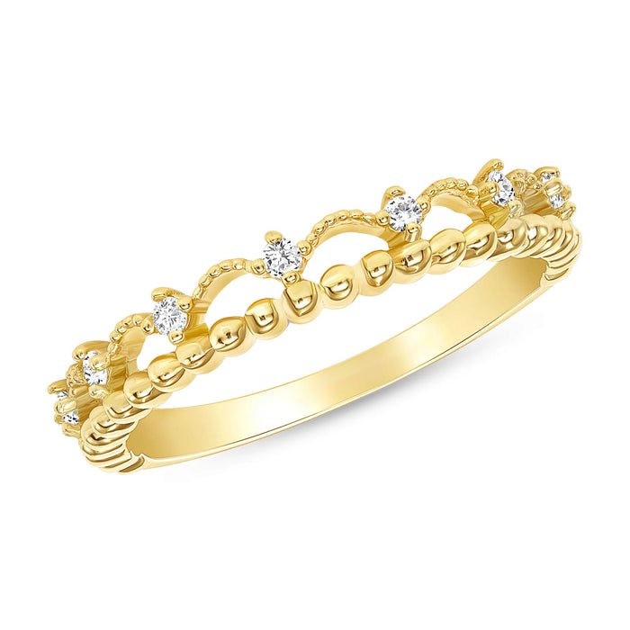 Diamond Crown Inspired Beaded Band Ring in 14K Gold