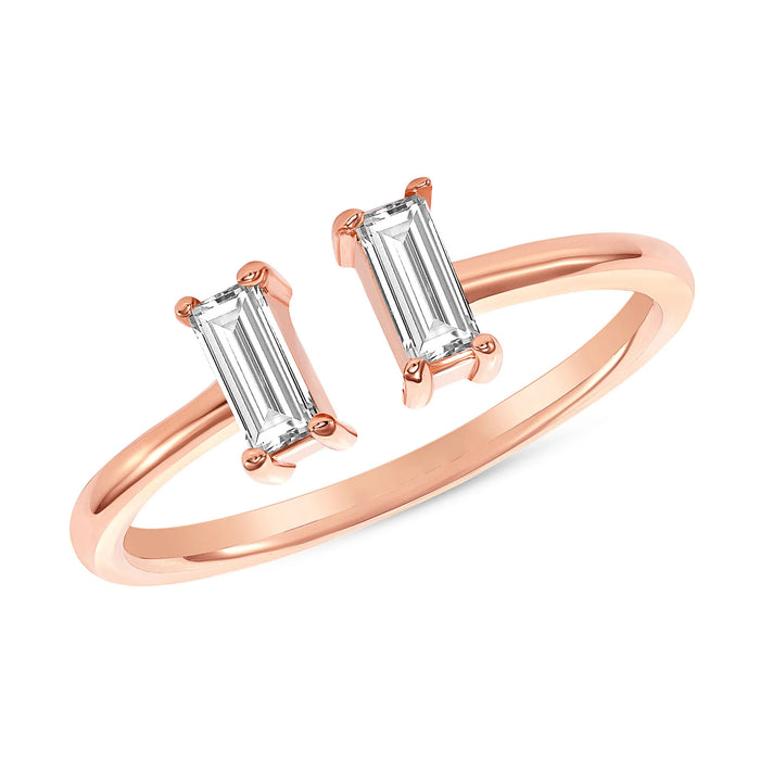 Twin Emerald Baguette Diamond Open Ring in 14K Gold