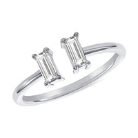 Twin Emerald Baguette Diamond Open Ring in 14K Gold