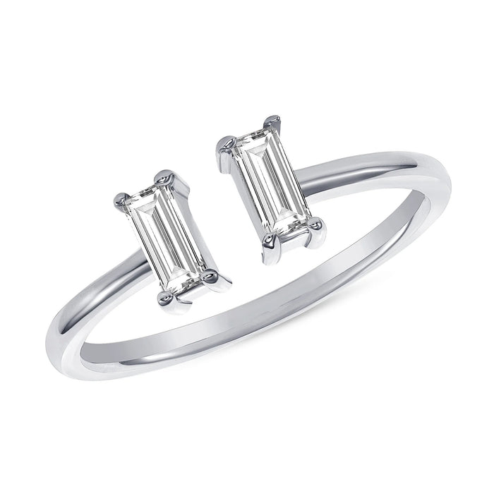 Twin Emerald Baguette Diamond Open Ring in 14K Gold