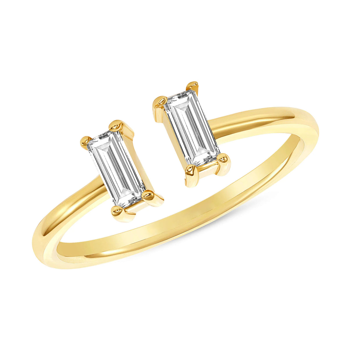 Twin Emerald Baguette Diamond Open Ring in 14K Gold