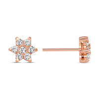 Floral Round Diamond Stud Earrings in 14K Yellow Gold
