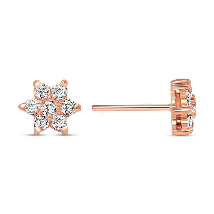 Floral Round Diamond Stud Earrings in 14K Yellow Gold