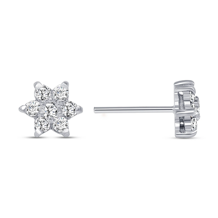 Floral Round Diamond Stud Earrings in 14K Yellow Gold