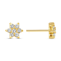 Floral Round Diamond Stud Earrings in 14K Yellow Gold