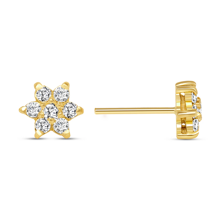 Floral Round Diamond Stud Earrings in 14K Yellow Gold