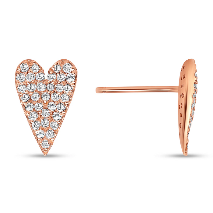 Round Pave Set Diamond Heart Shape Stud Earrings