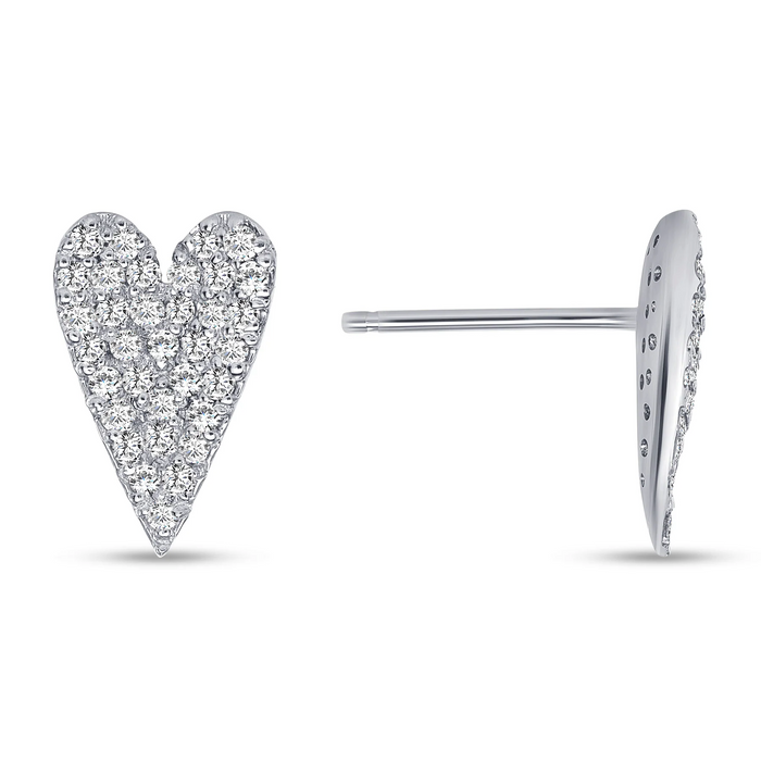 Round Pave Set Diamond Heart Shape Stud Earrings