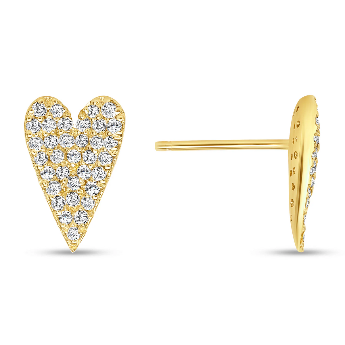 Round Pave Set Diamond Heart Shape Stud Earrings