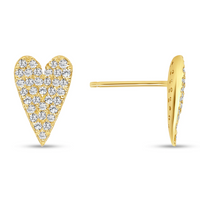 Round Pave Set Diamond Heart Shape Stud Earrings