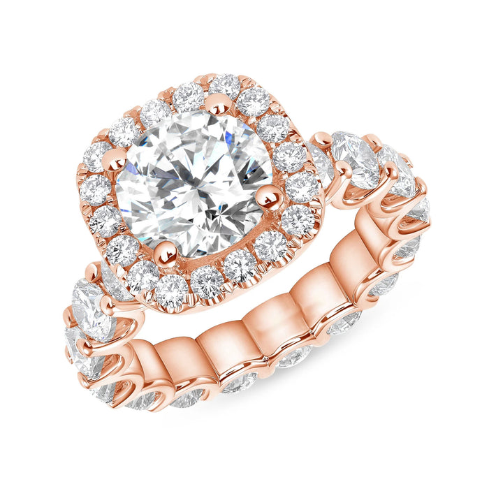Cushion Halo Diamond Bridal Eternity Ring in 14K Gold