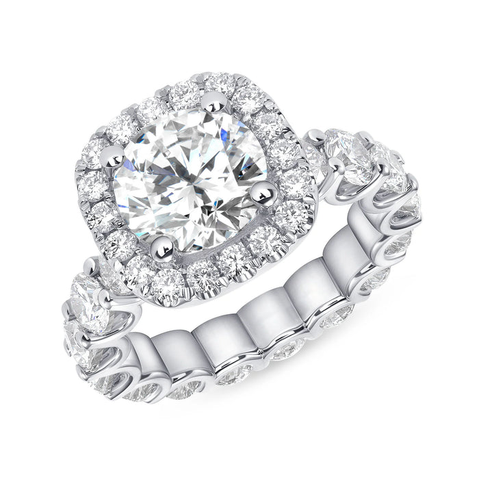 Cushion Halo Diamond Bridal Eternity Ring in 14K Gold