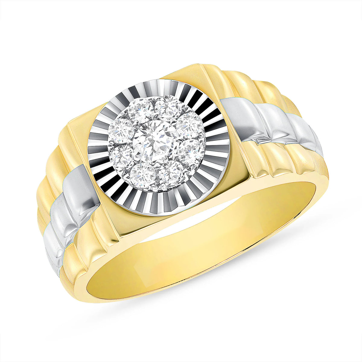 Two Tone Round Cluster Diamond Ring in 18K Gold