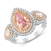 Pink Pear Shaped Halo Diamond Engagement Ring in 18K Gold