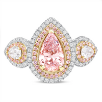 Pink Pear Shaped Halo Diamond Engagement Ring in 18K Gold
