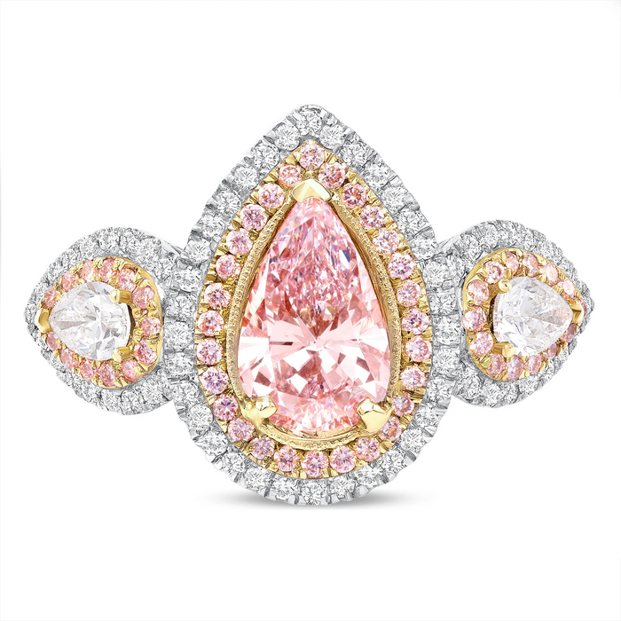 Pink Pear Shaped Halo Diamond Engagement Ring in 18K Gold
