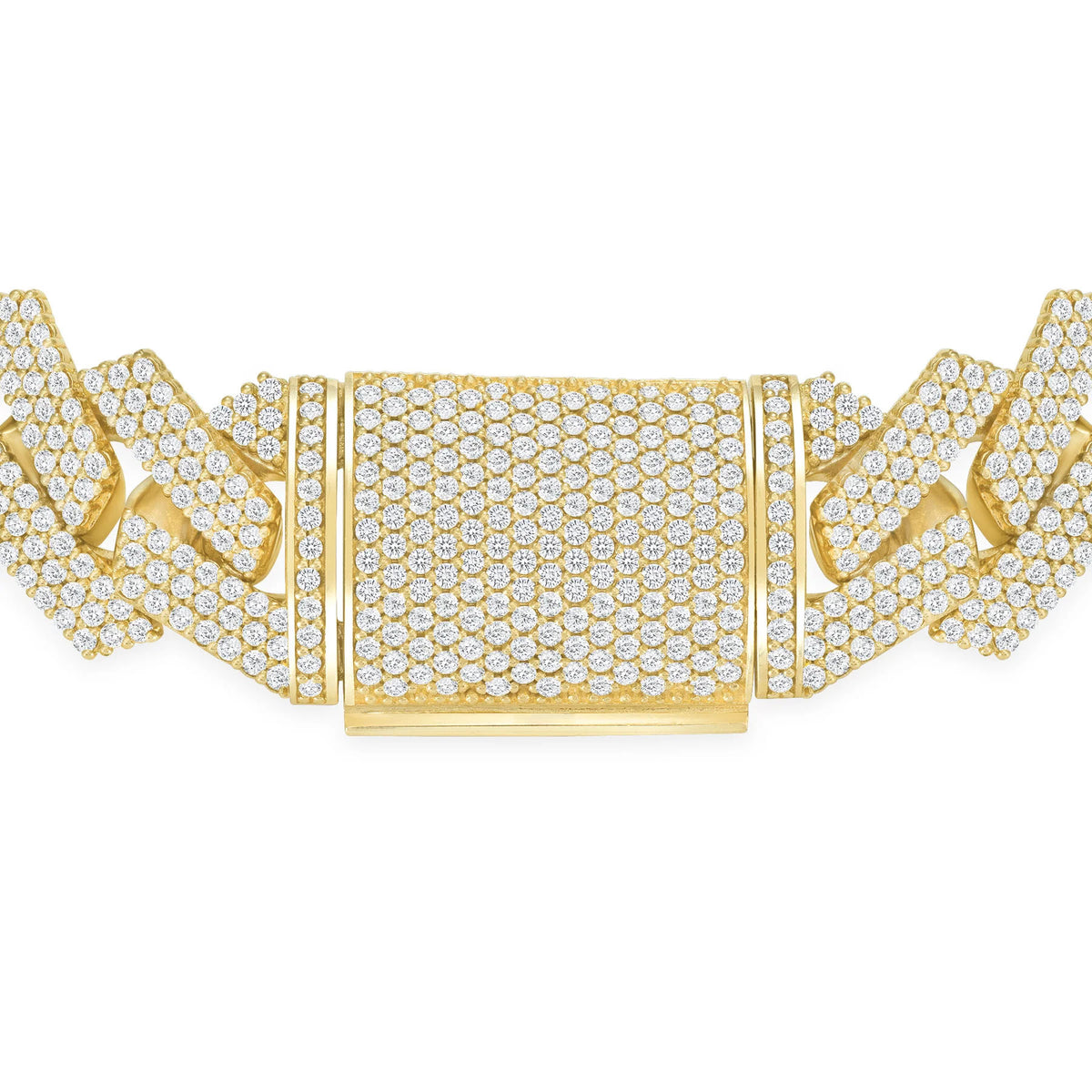 Fully Iced Out Box Lock Cuban Bracelet in 18K Gold